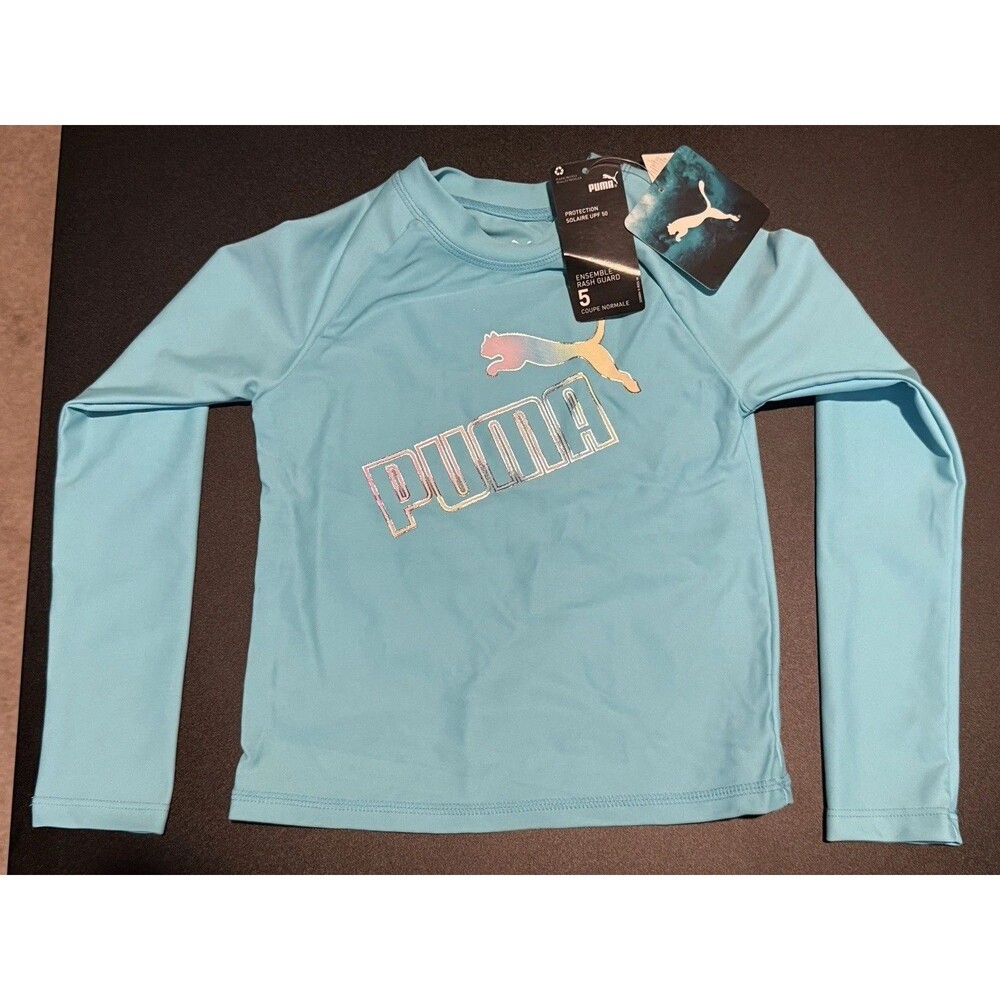 PUMA Youth Rash Guard Swim Shirt Hero Blue UPF 50 Size 5 NWT UV Protection
